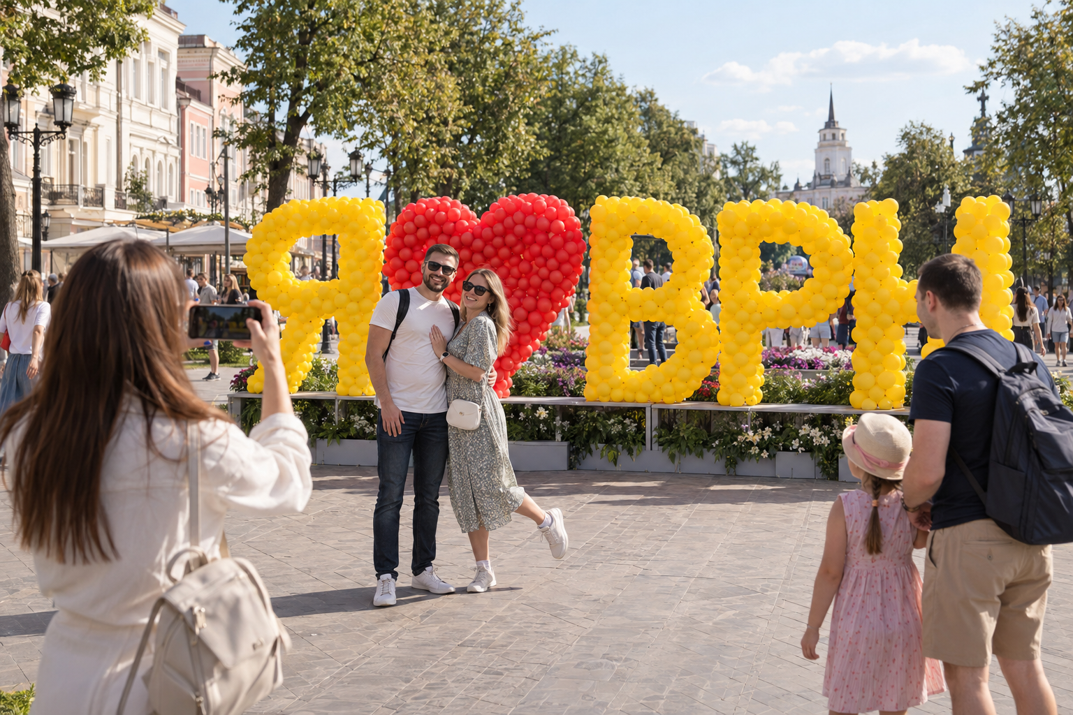 Горожане фотографируются у надписи из шаров «Я люблю ВРН»