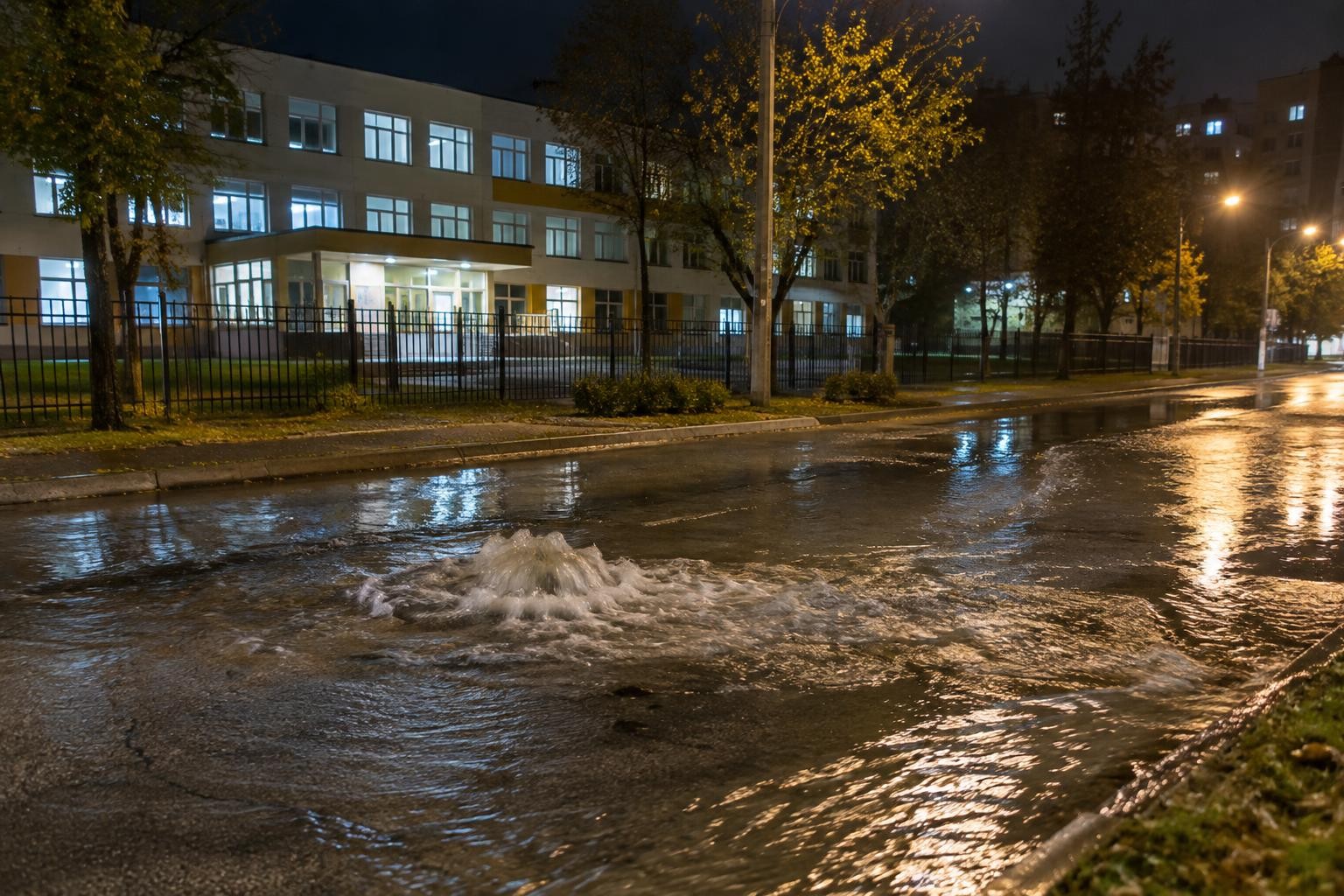 В Воронеже вода затопила участок у школы №43: водоканал нашел повреждение трубы