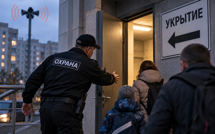 Охрана открывает вход в укрытие