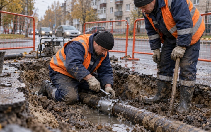 На Холмистой в Воронеже устраняют аварию на водоводе