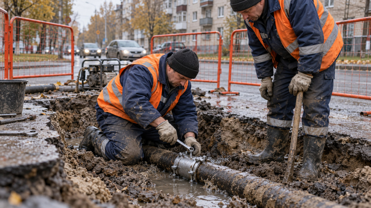 На Холмистой в Воронеже устраняют аварию на водоводе
